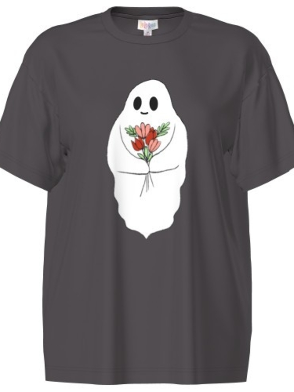Ghost Graphic Tee with Flowers Crew Nwck